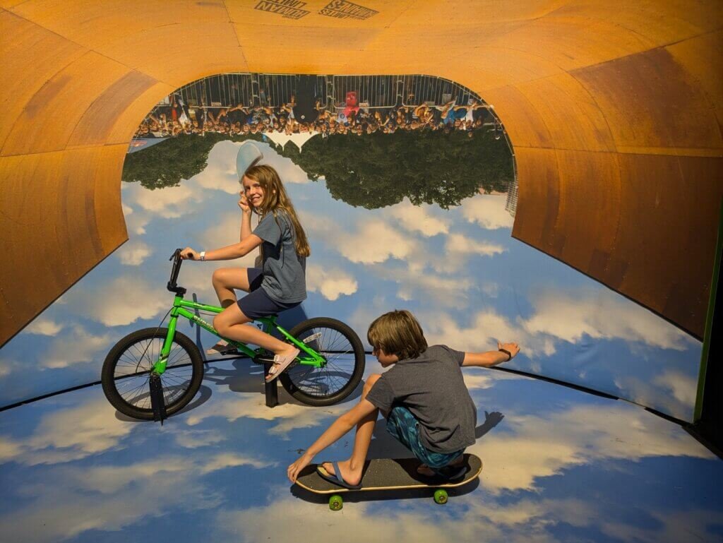 kids on bike and skateboard