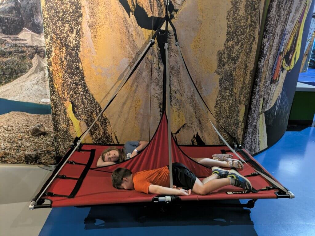 2 kids sleeping on portaledge